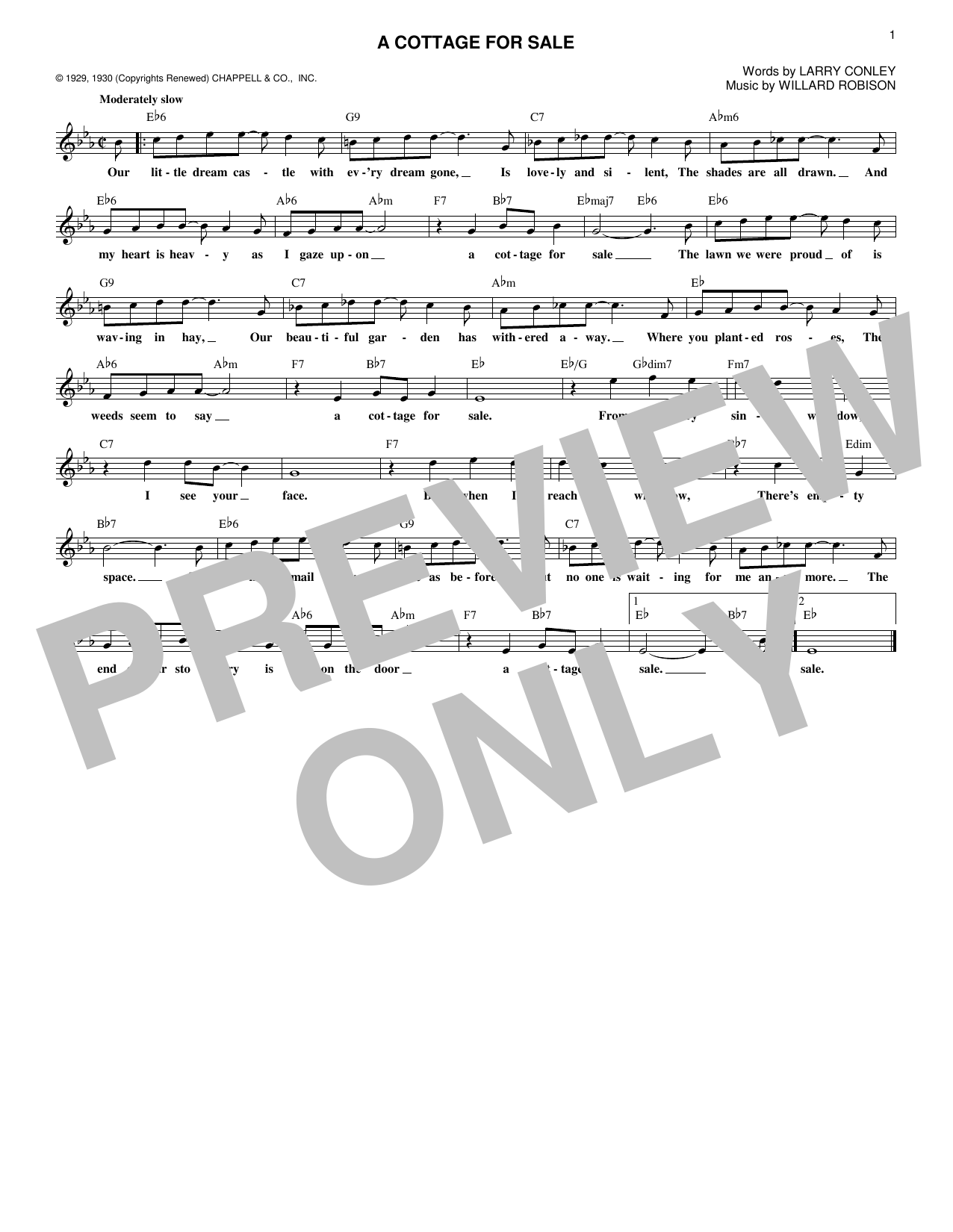 Willard Robison A Cottage For Sale sheet music notes and chords arranged for Lead Sheet / Fake Book