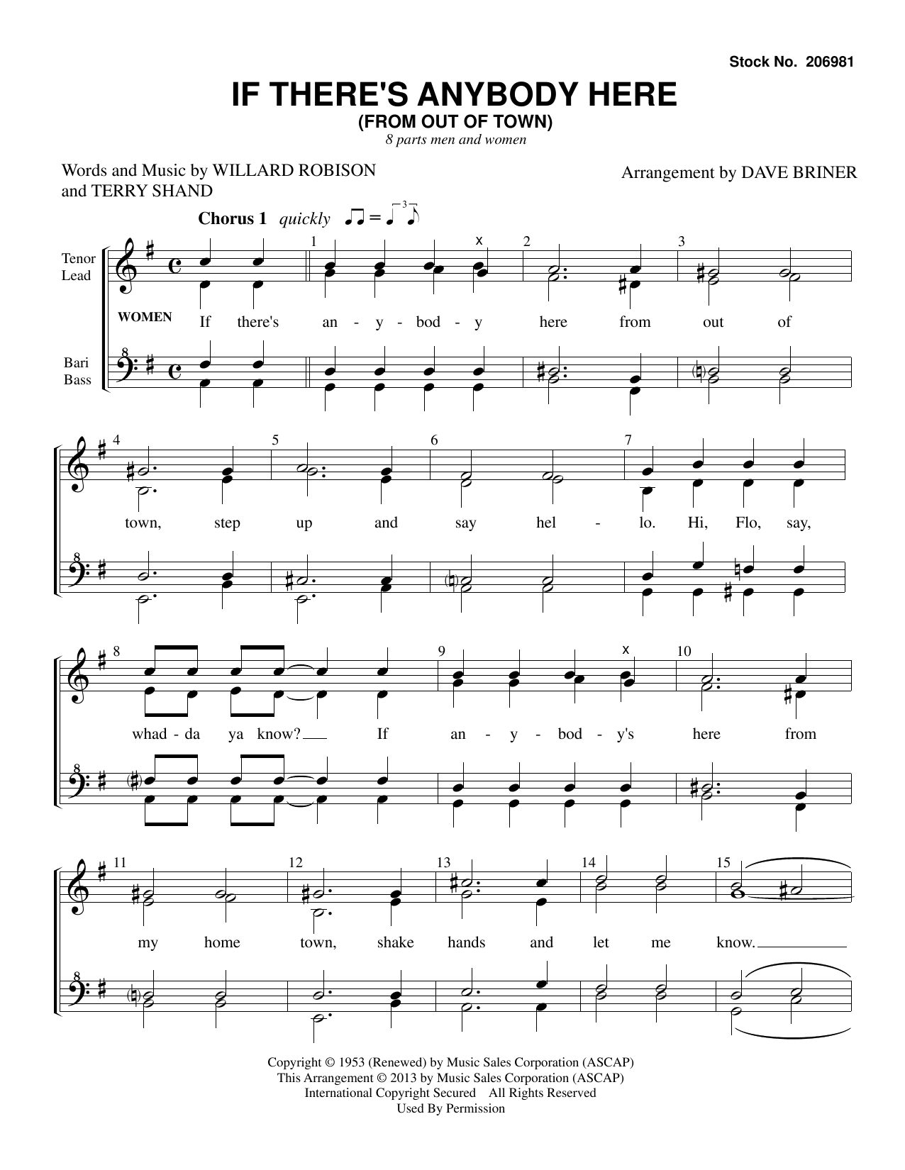 Willard Robison If There's Anybody Here (from Out Of Town) (arr. David Briner) sheet music notes and chords arranged for SSAATTBB Choir