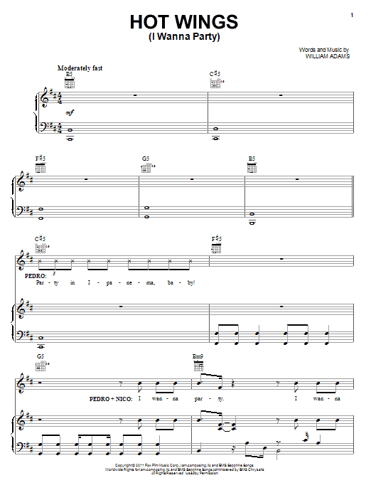 William Adams Hot Wings (I Wanna Party) sheet music notes and chords arranged for Piano, Vocal & Guitar Chords (Right-Hand Melody)