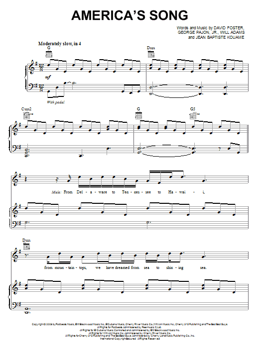 Will.i.am America's Song sheet music notes and chords arranged for Piano, Vocal & Guitar Chords (Right-Hand Melody)