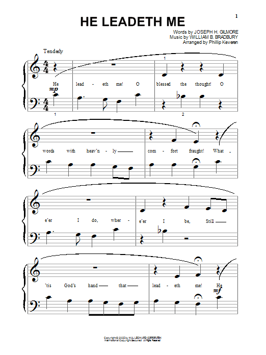 William B. Bradbury He Leadeth Me (arr. Phillip Keveren) sheet music notes and chords arranged for Beginning Piano Solo