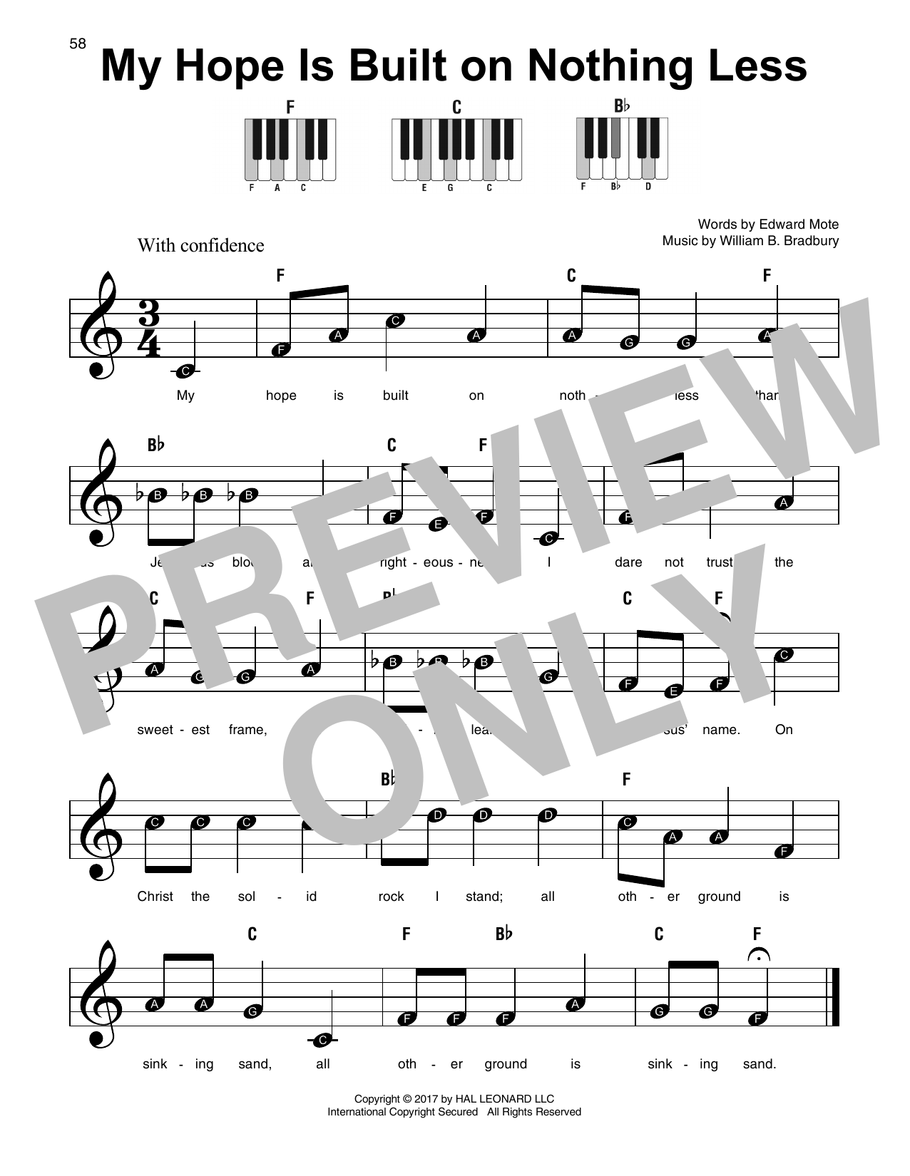 William B. Bradbury My Hope Is Built On Nothing Less sheet music notes and chords arranged for Super Easy Piano