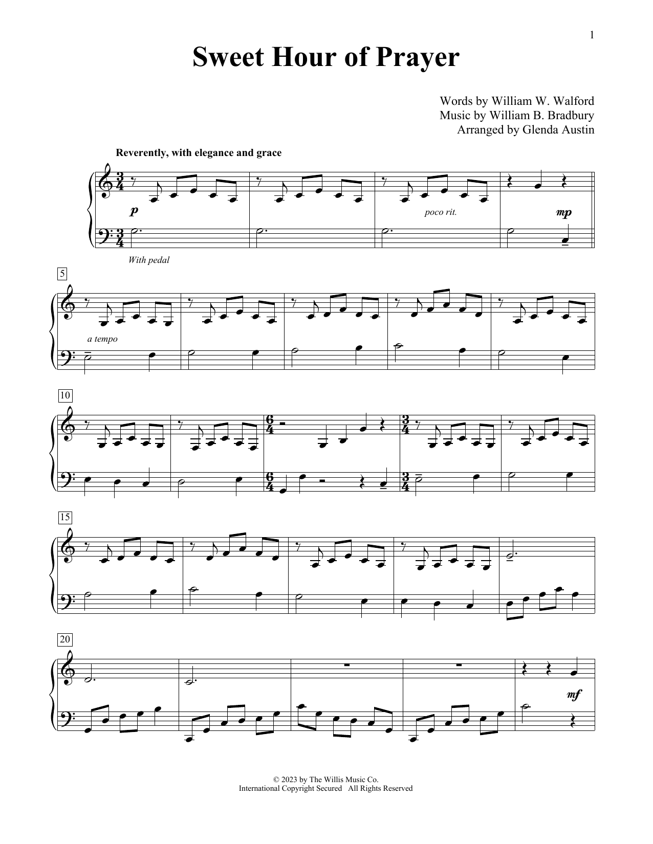 William B. Bradbury Sweet Hour Of Prayer (arr. Glenda Austin) sheet music notes and chords arranged for Educational Piano