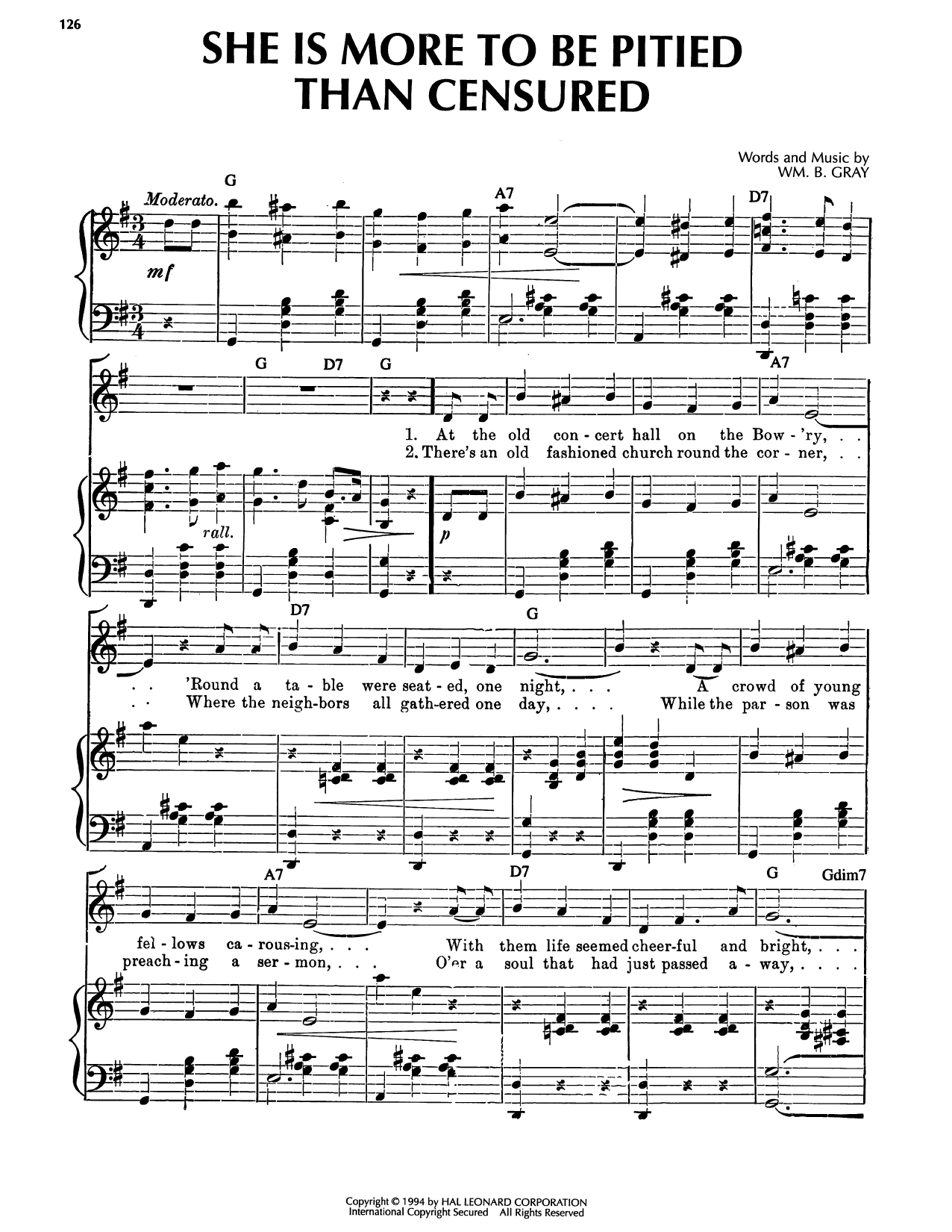 William B. Gray She Is More To Be Pitied Than Censured sheet music notes and chords arranged for Piano, Vocal & Guitar Chords (Right-Hand Melody)