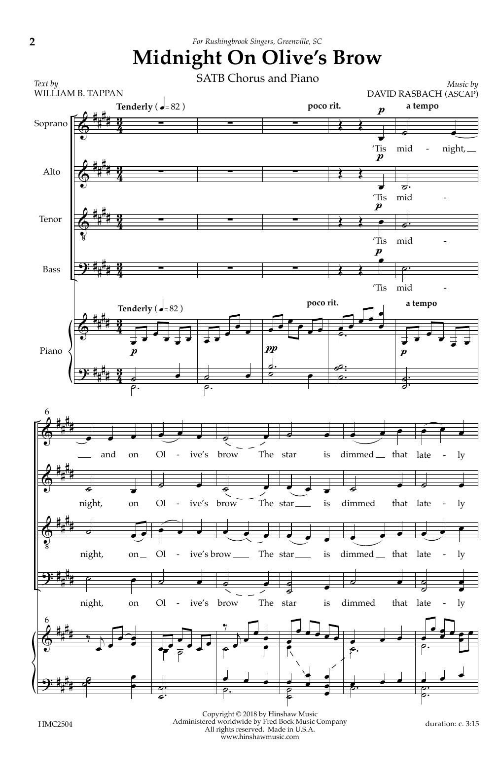 William B. Teppan Midnight on Olive's Brow sheet music notes and chords arranged for SATB Choir