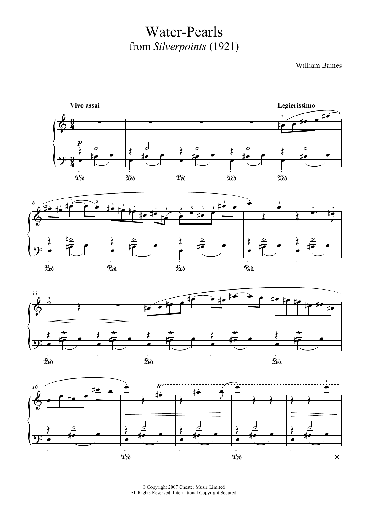William Baines Water-Pearls (From 'Silverpoints') sheet music notes and chords arranged for Piano Solo