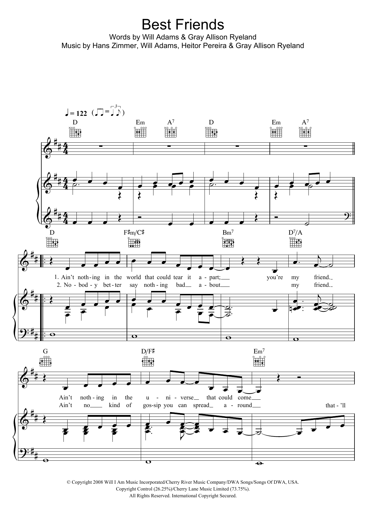 Will.i.am Best Friends (From Madagascar 2) sheet music notes and chords arranged for Piano, Vocal & Guitar Chords
