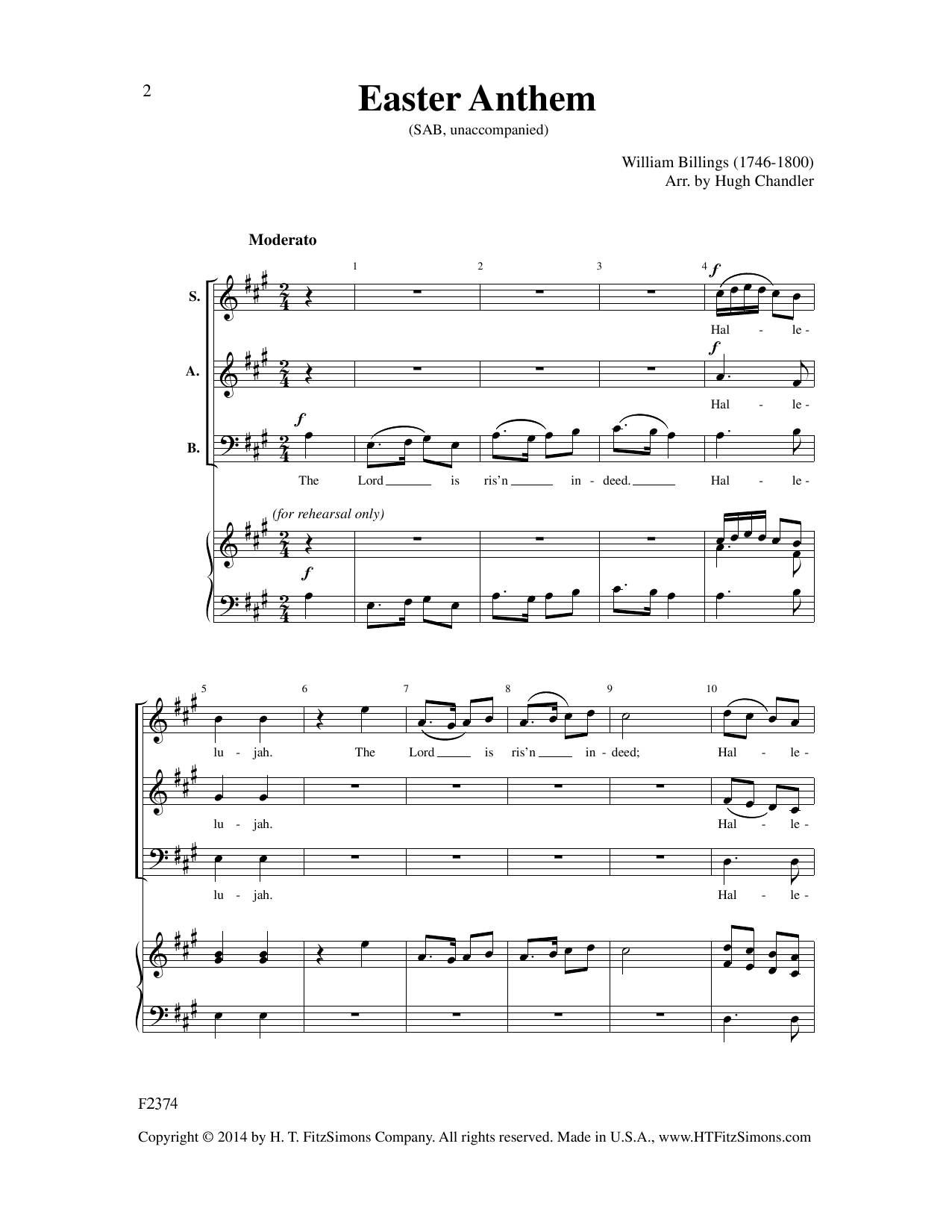William Billings Easter Anthem (arr. Hugh Chandler) sheet music notes and chords arranged for SAB Choir