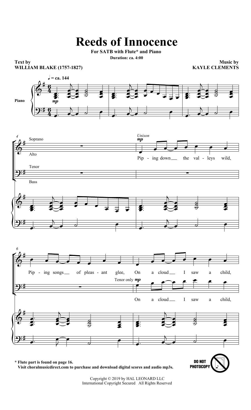William Blake and Kayle Clements Reeds Of Innocence sheet music notes and chords arranged for SATB Choir