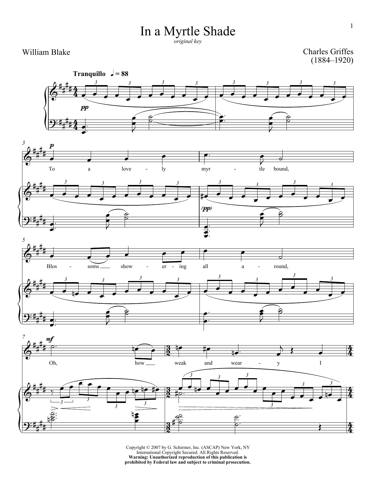 William Blake In A Myrtle Shade sheet music notes and chords arranged for Piano & Vocal