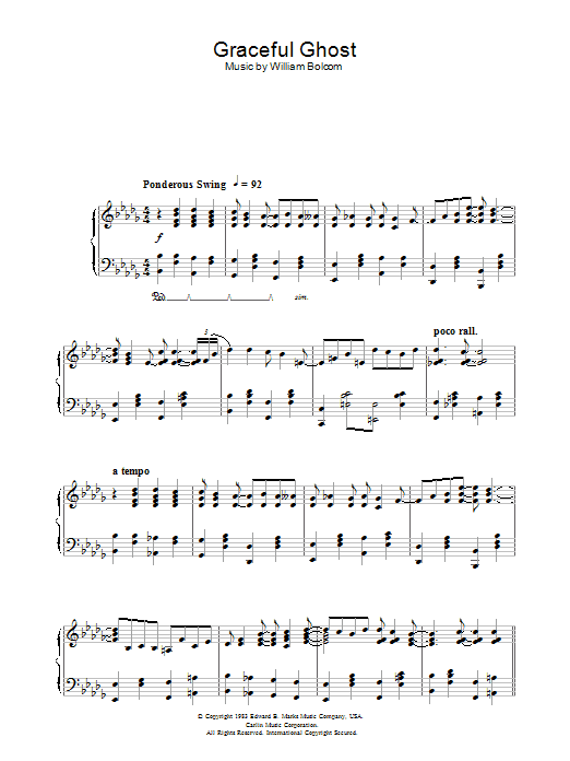 William Bolcom Graceful Ghost sheet music notes and chords arranged for Piano Solo