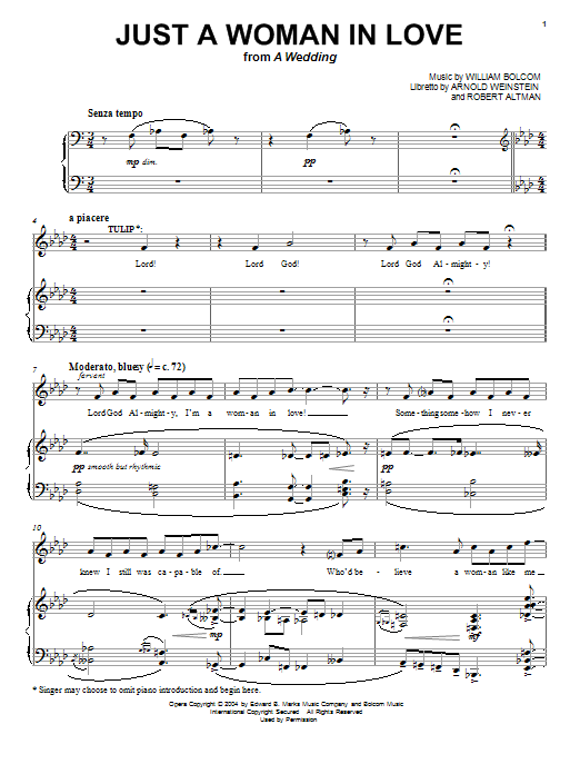 William Bolcom Just A Woman In Love sheet music notes and chords arranged for Piano & Vocal