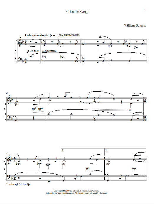 William Bolcom Little Song sheet music notes and chords arranged for Piano Solo