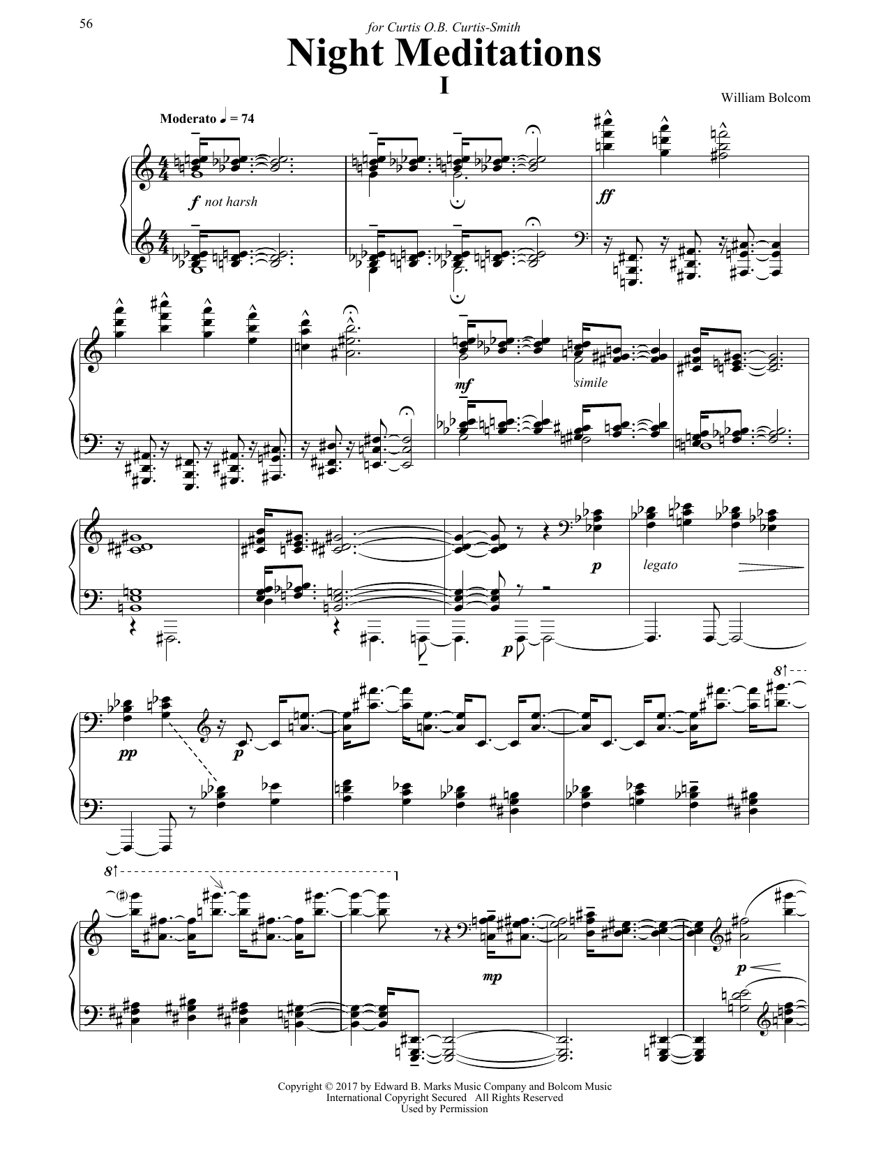 William Bolcom Night Meditations sheet music notes and chords arranged for Piano Solo