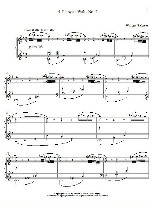 William Bolcom Pussycat Waltz No. 2 sheet music notes and chords arranged for Piano Solo