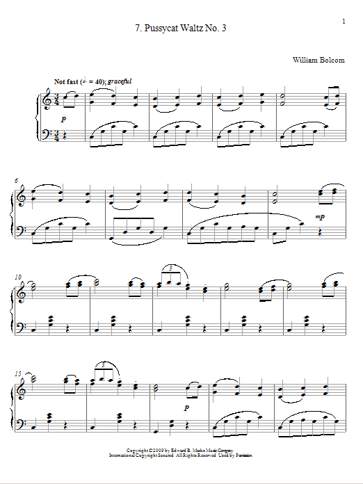 William Bolcom Pussycat Waltz No. 3 sheet music notes and chords arranged for Piano Solo