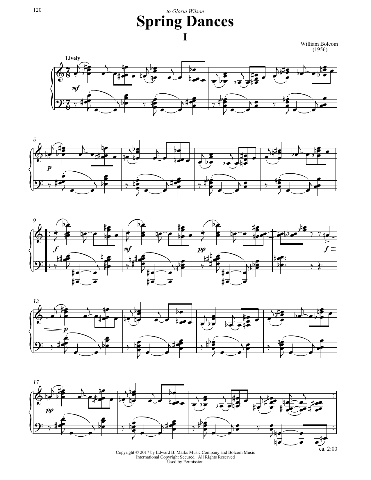 William Bolcom Spring Dances sheet music notes and chords arranged for Piano Solo