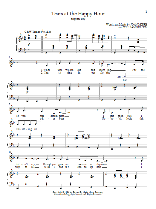 William Bolcom Tears At The Happy Hour sheet music notes and chords arranged for Piano & Vocal
