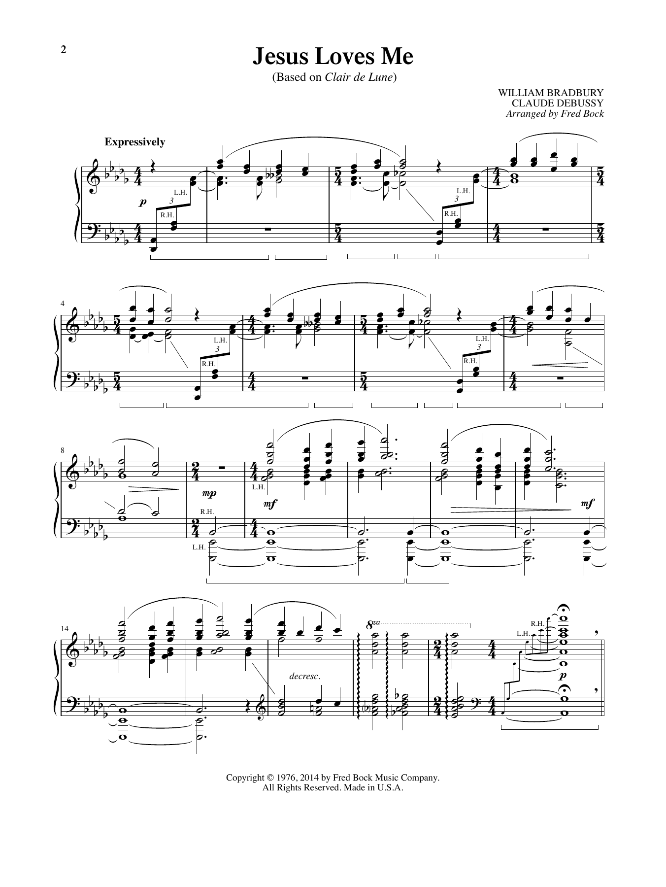 William Bradbury and Claude Debussy Jesus Loves Me (with Clair de Lune) (arr. Fred Bock) sheet music notes and chords arranged for Piano Solo