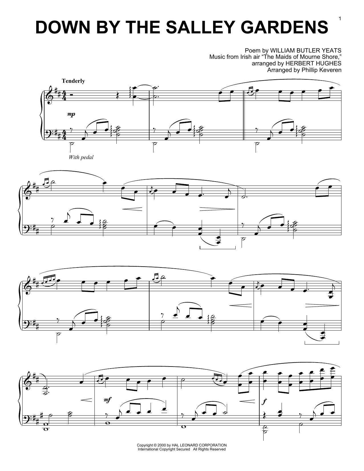 William Butler Yeats Down By The Sally Gardens (arr. Phillip Keveren) sheet music notes and chords arranged for Piano Solo