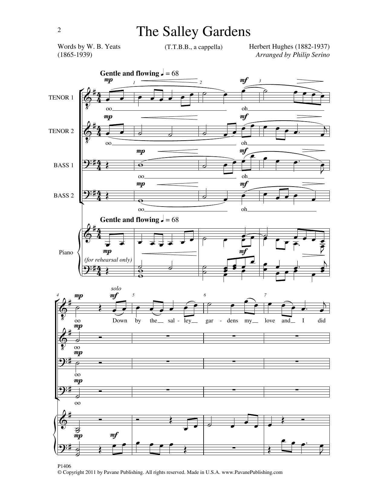 William Butler Yeats The Salley Gardens sheet music notes and chords arranged for TTBB Choir