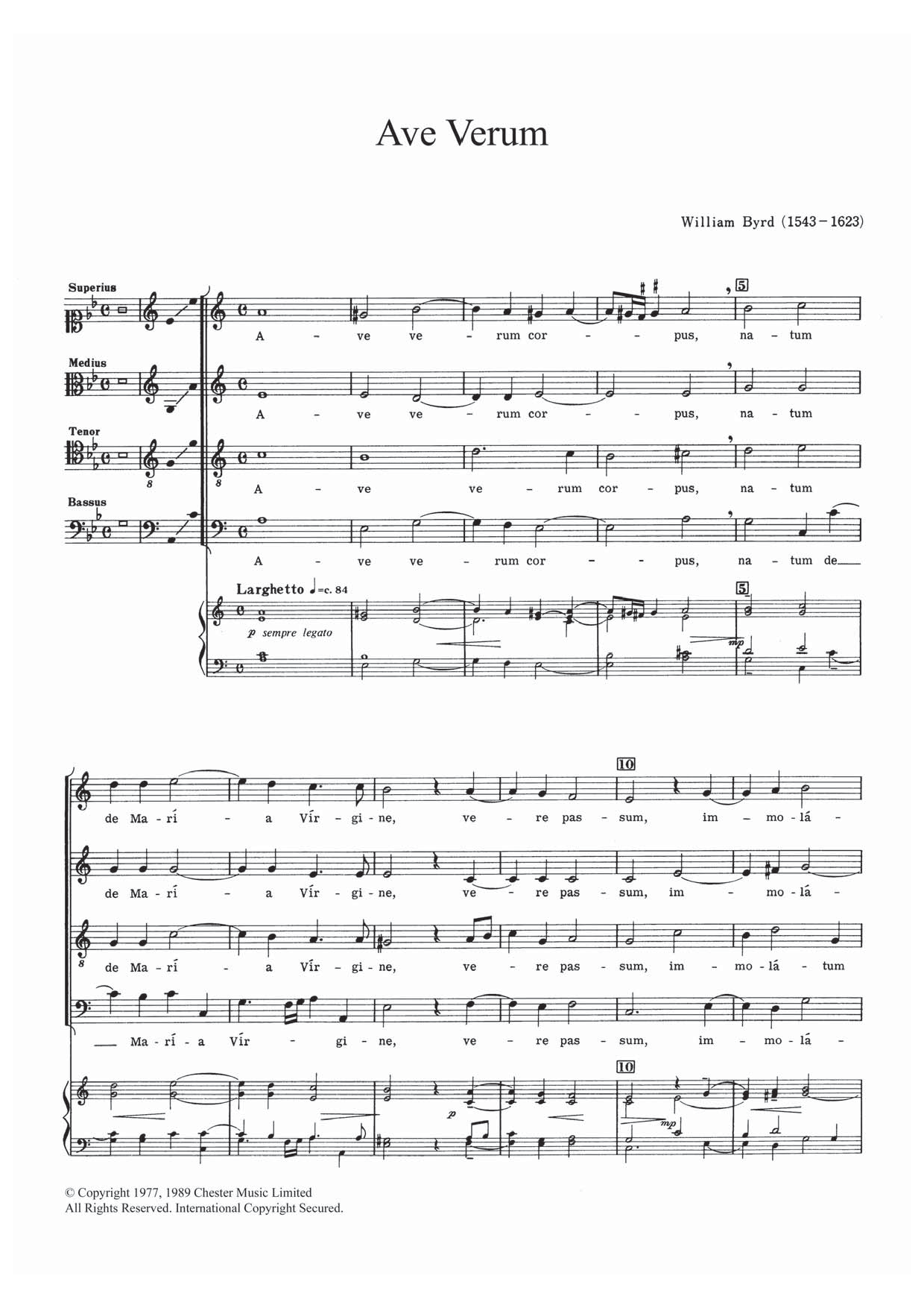 William Byrd Ave Verum sheet music notes and chords arranged for SATB Choir