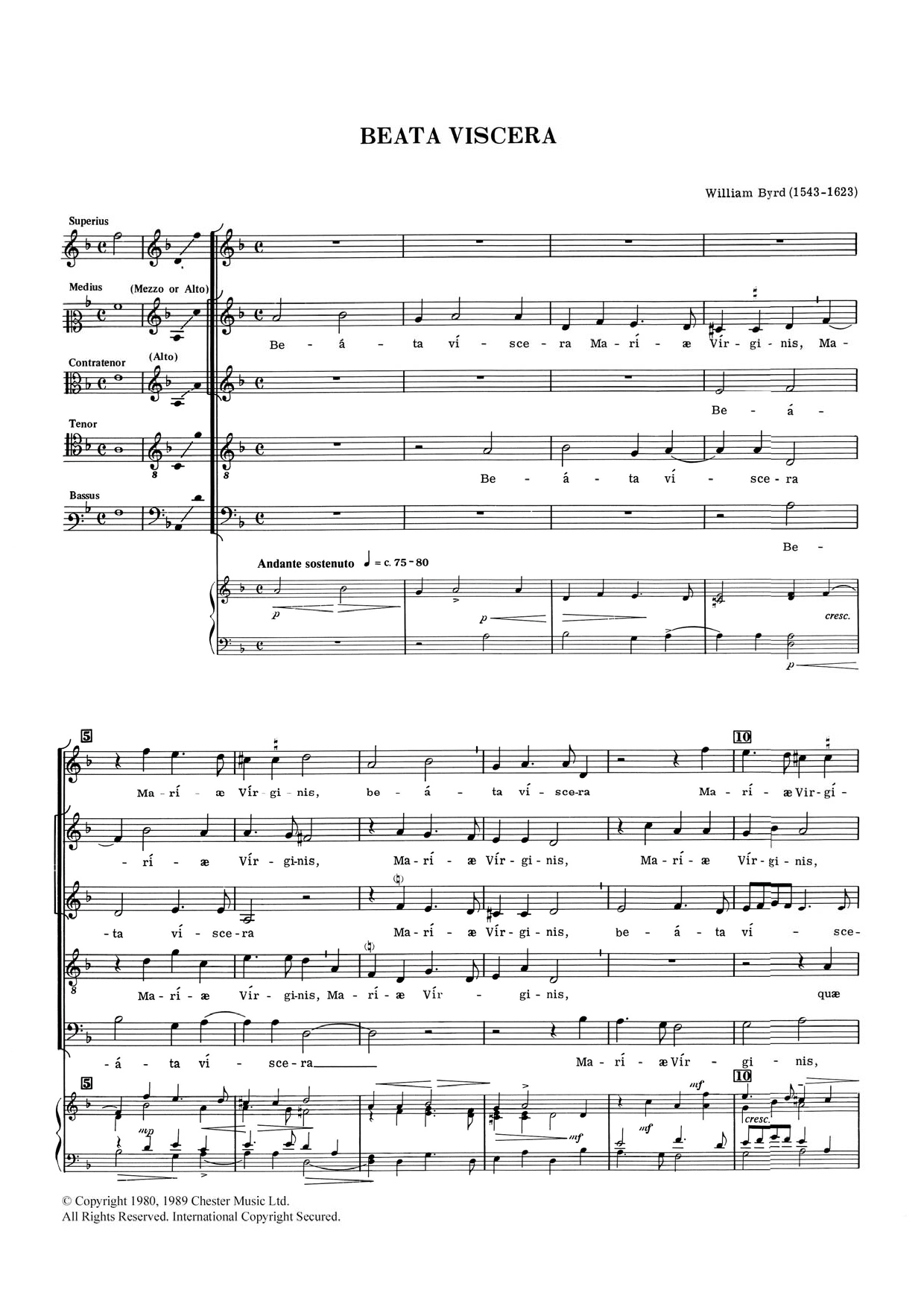 William Byrd Beata Viscera sheet music notes and chords arranged for SATB Choir