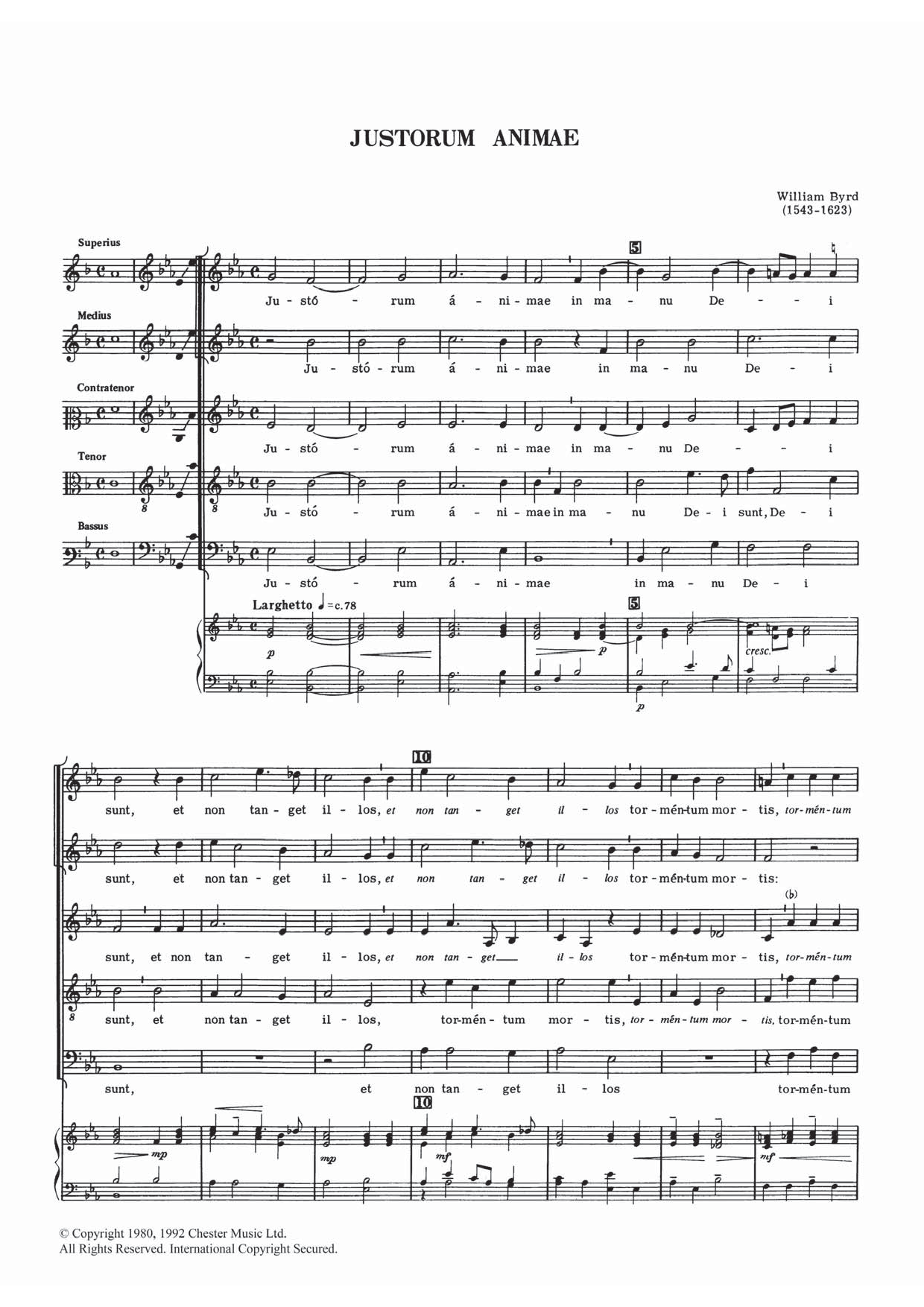 William Byrd Justorum Animae sheet music notes and chords arranged for Piano, Vocal & Guitar Chords