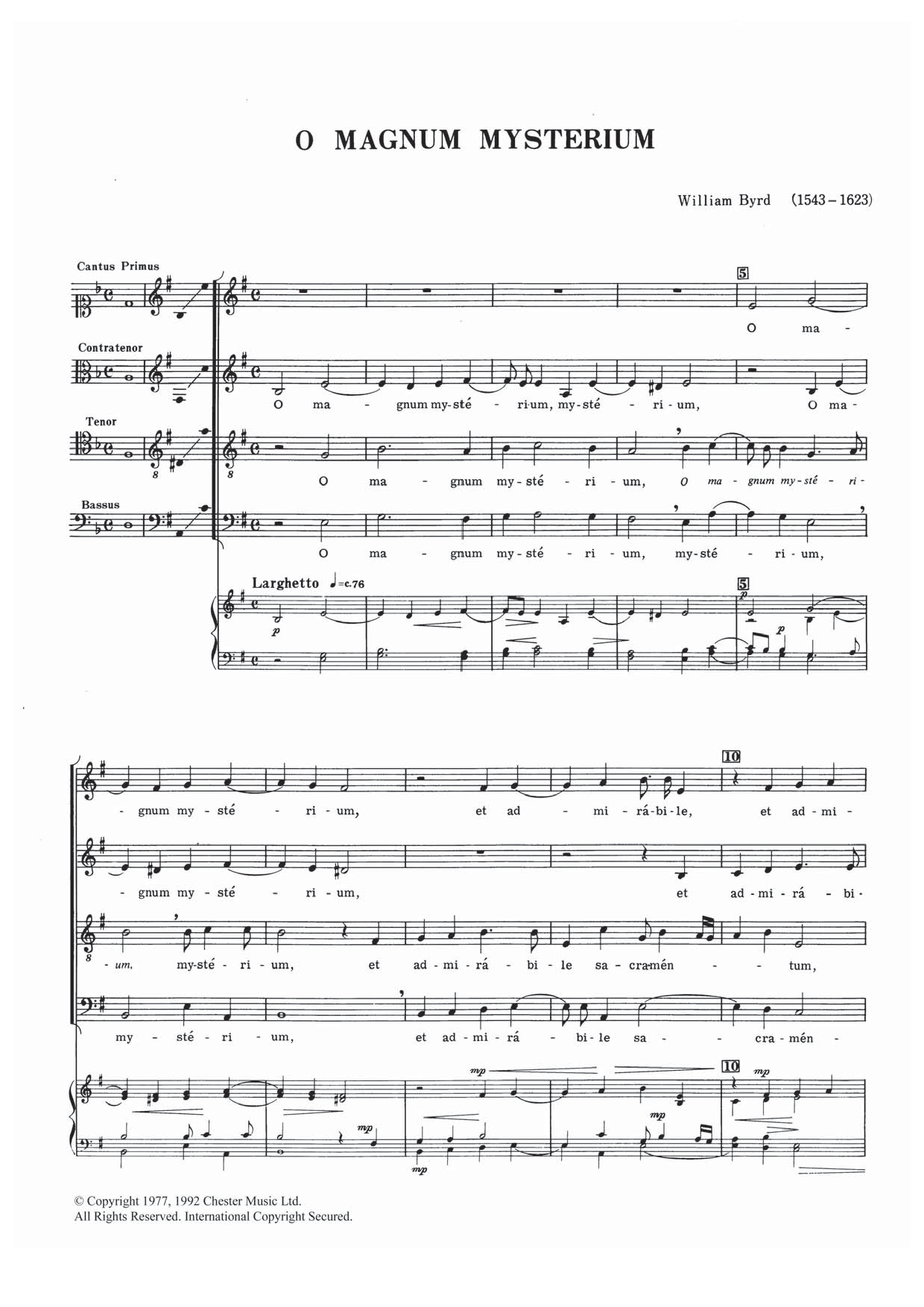 William Byrd O Magnum Mysterium sheet music notes and chords arranged for SATB Choir
