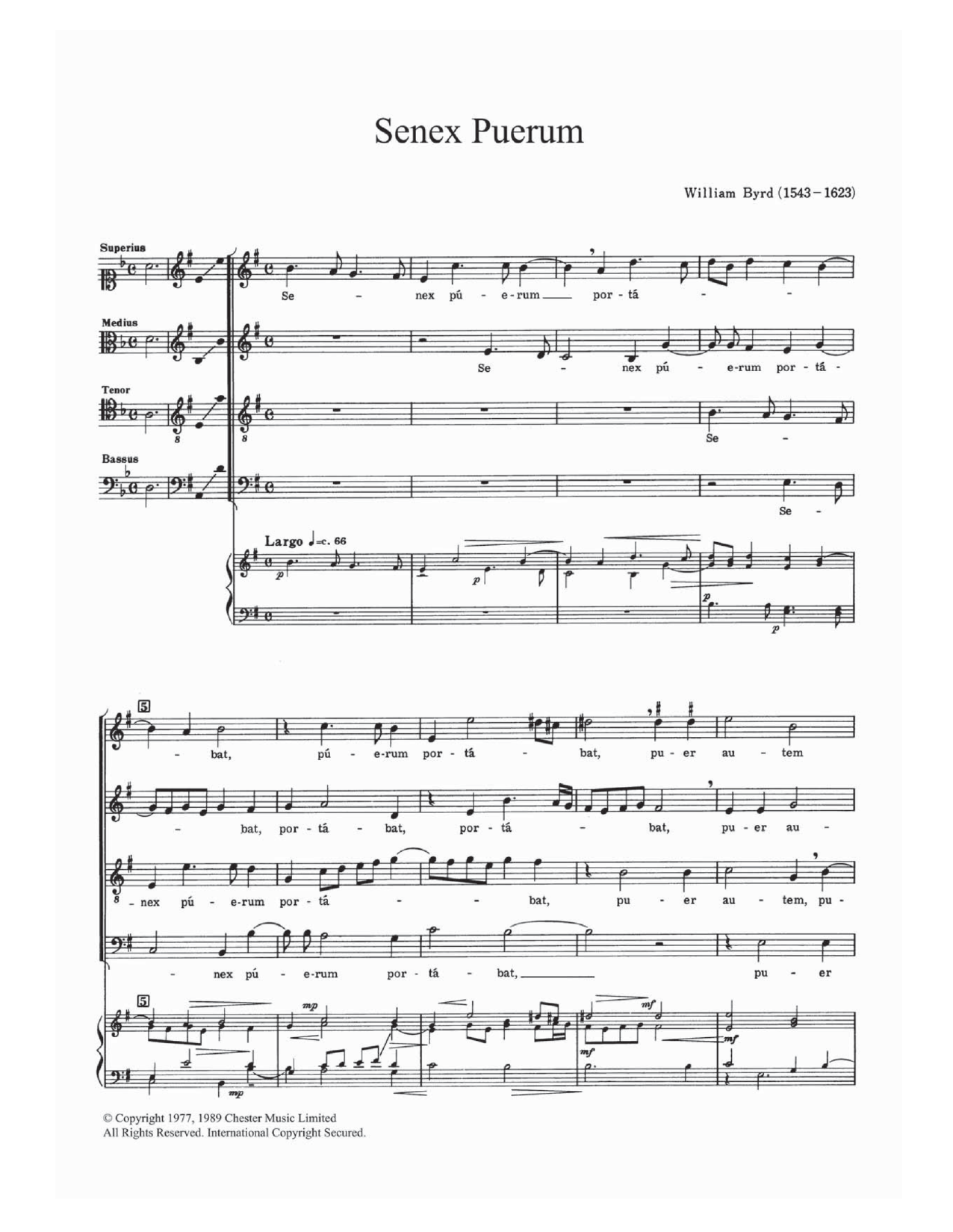 William Byrd Senex Puerum sheet music notes and chords arranged for Choir