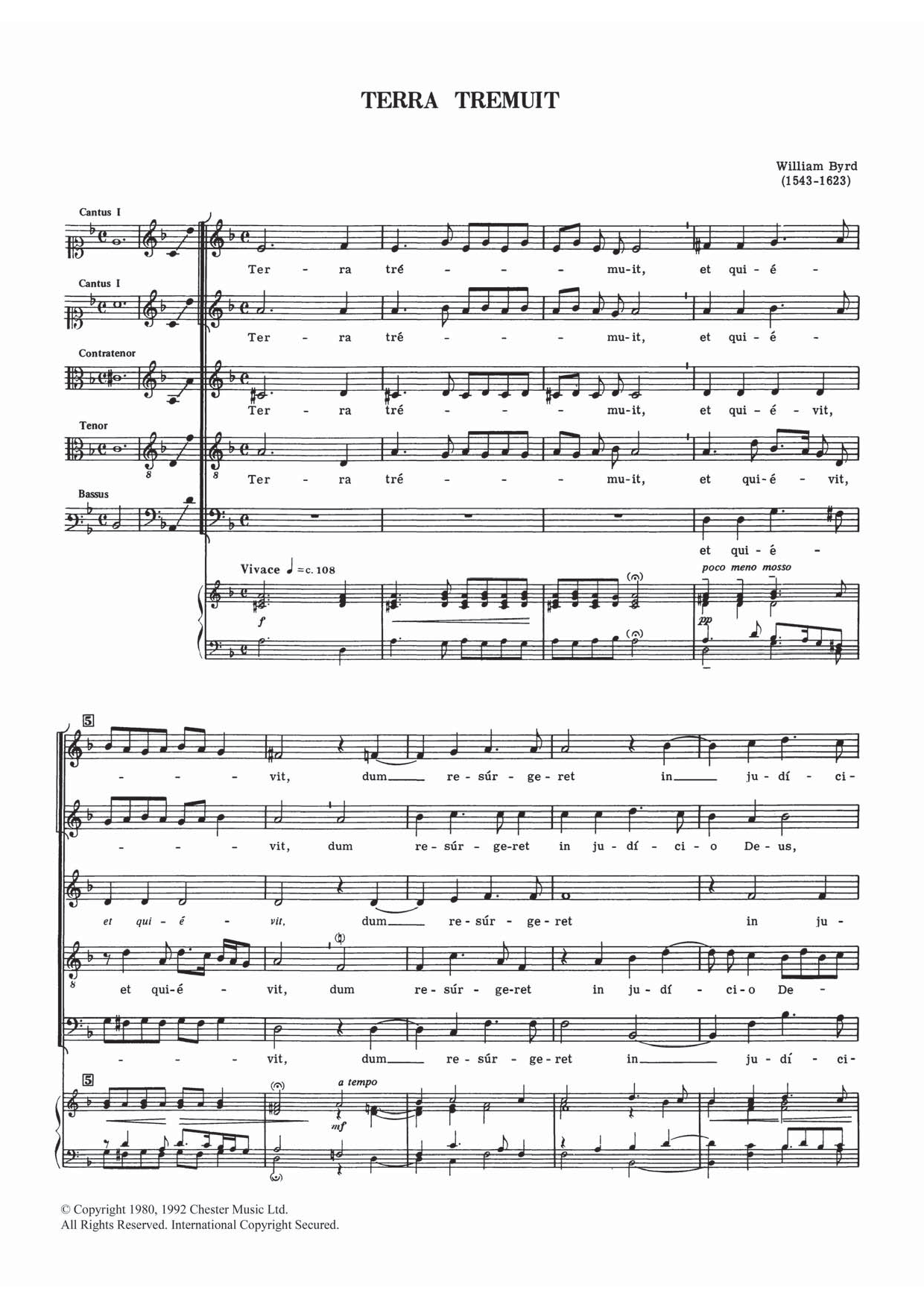 William Byrd Terra Tremuit sheet music notes and chords arranged for Piano, Vocal & Guitar Chords