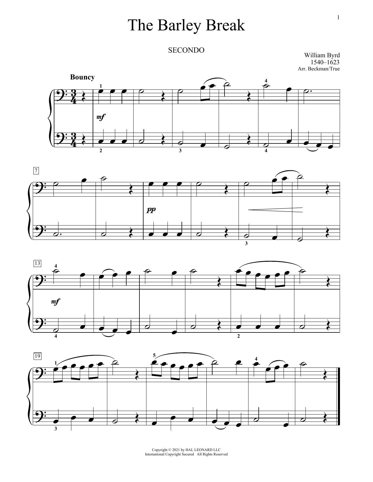 William Byrd The Barley Break sheet music notes and chords arranged for Piano Duet