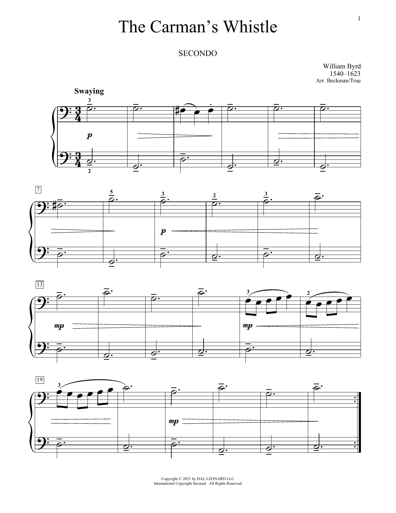 William Byrd The Carman's Whistle sheet music notes and chords arranged for Piano Duet