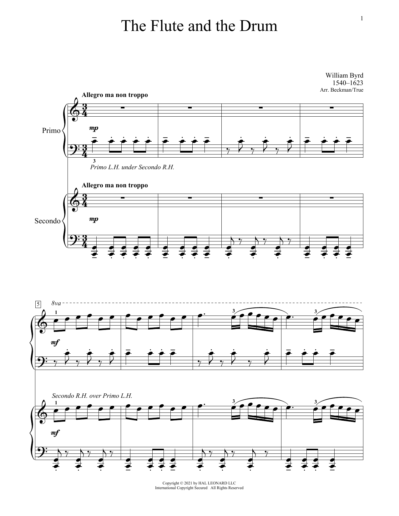 William Byrd The Flute And The Drum (From The Battle) sheet music notes and chords arranged for Piano Duet