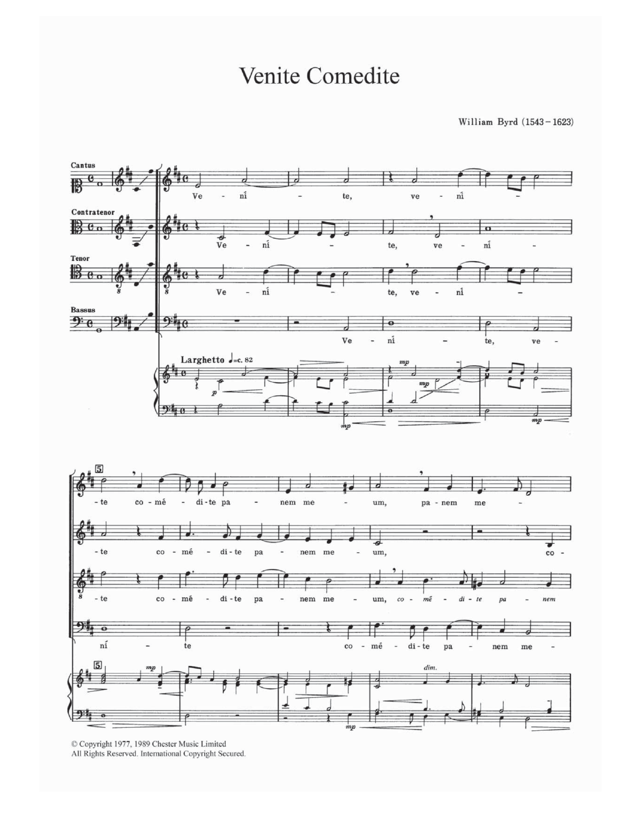William Byrd Venite Comedite sheet music notes and chords arranged for Choir