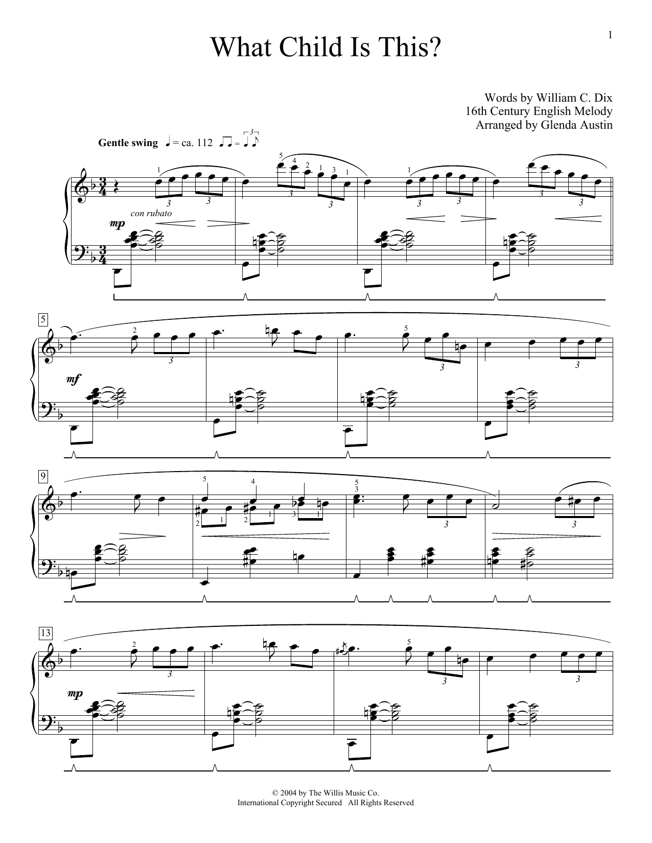 William C. Dix What Child Is This? (arr. Glenda Austin) sheet music notes and chords arranged for Piano Solo