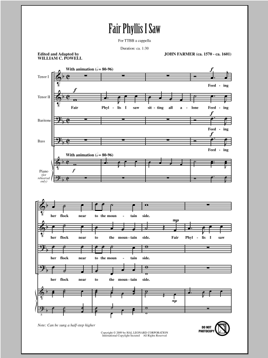 William C. Powell Fair Phyllis I Saw sheet music notes and chords arranged for TTBB Choir