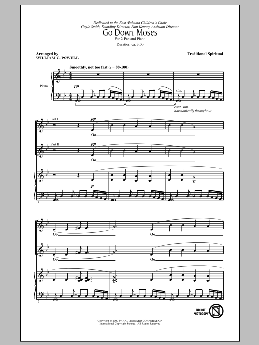 William C. Powell Go Down, Moses sheet music notes and chords arranged for 2-Part Choir
