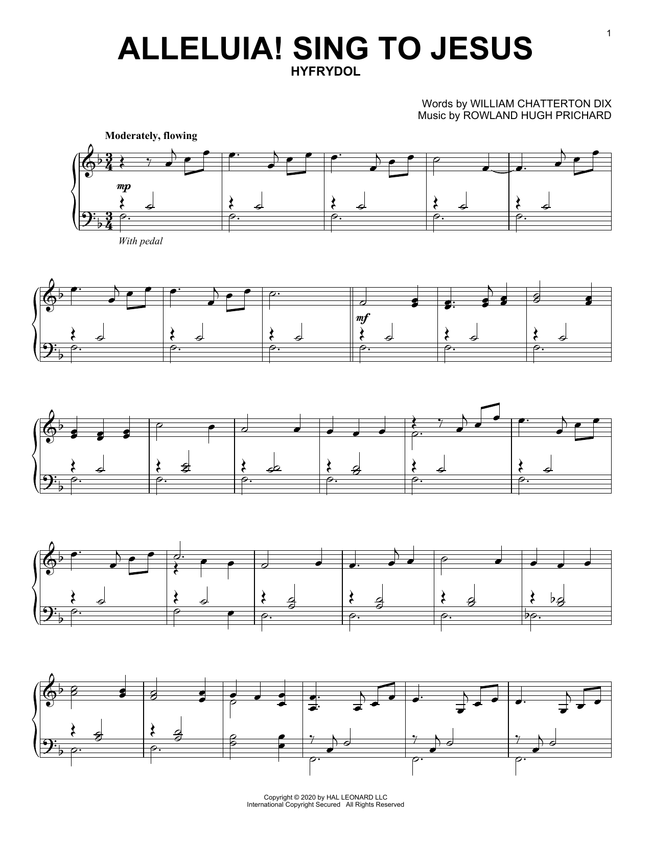 William Chatterton Dix and Rowland Hugh Prichard Alleluia! Sing To Jesus sheet music notes and chords arranged for Piano Solo