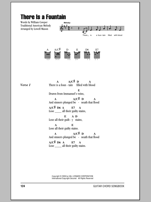 William Cowper There Is A Fountain sheet music notes and chords arranged for Guitar Chords/Lyrics