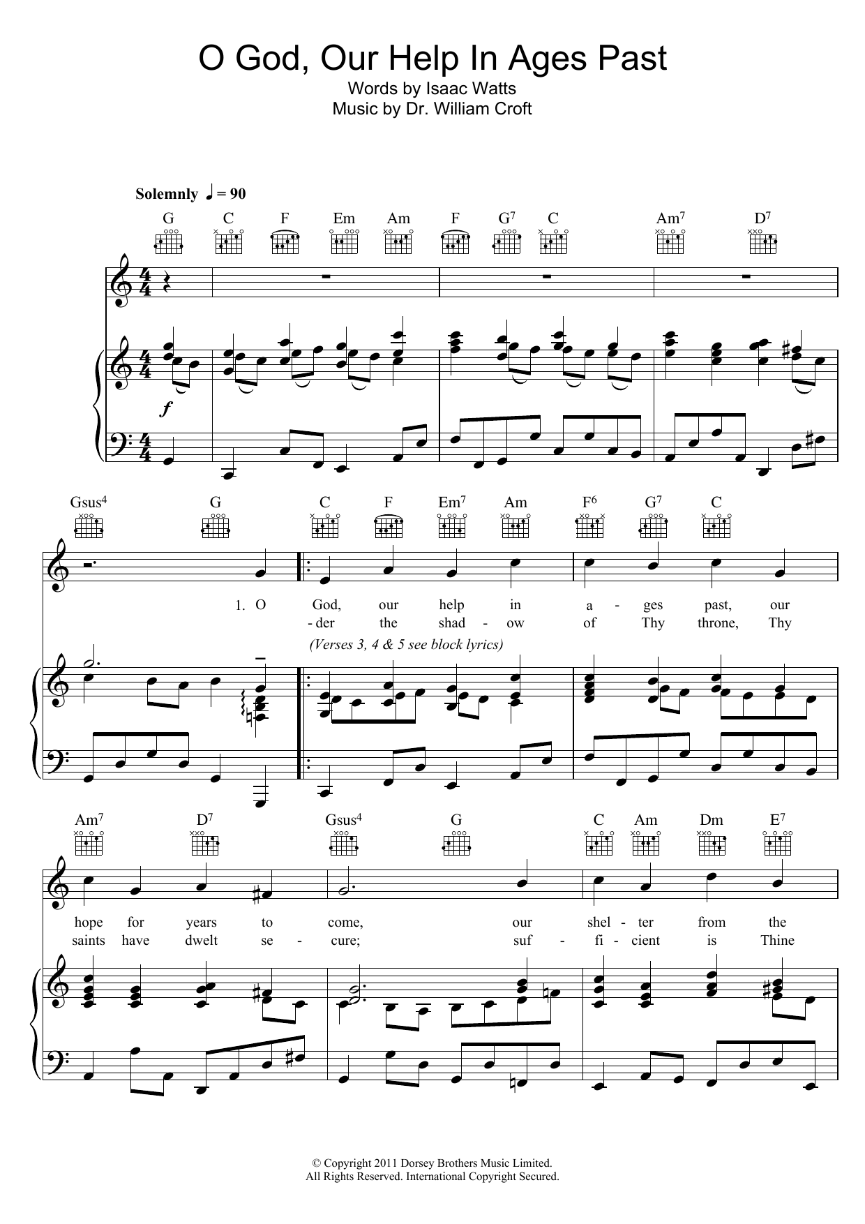 William Croft O God Our Help In Ages Past sheet music notes and chords arranged for Piano, Vocal & Guitar Chords