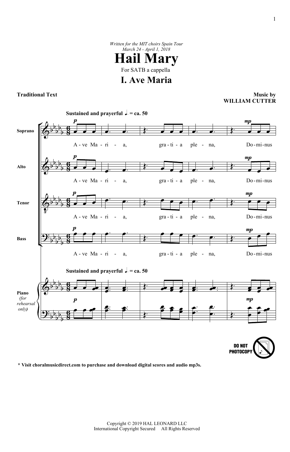 William Cutter Ave Maria sheet music notes and chords arranged for SATB Choir