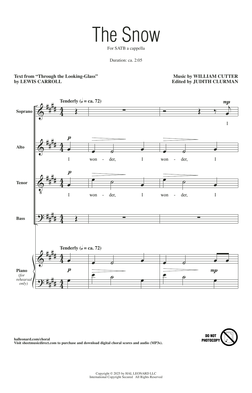 William Cutter The Snow sheet music notes and chords arranged for SATB Choir