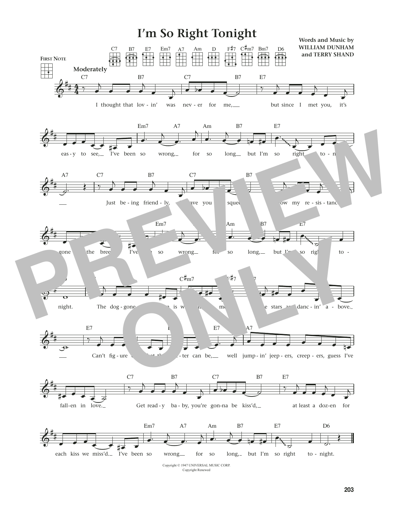 William Dunham I'm So Right Tonight (from The Daily Ukulele) (arr. Jim Beloff) sheet music notes and chords arranged for Ukulele