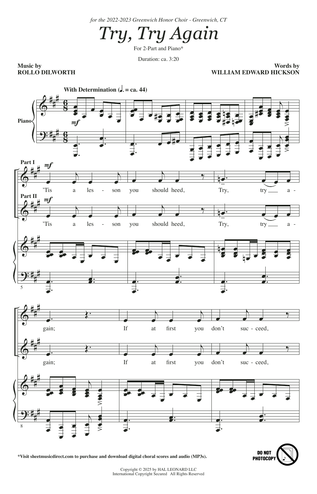 William Edward Hickson Try, Try Again sheet music notes and chords arranged for 2-Part Choir