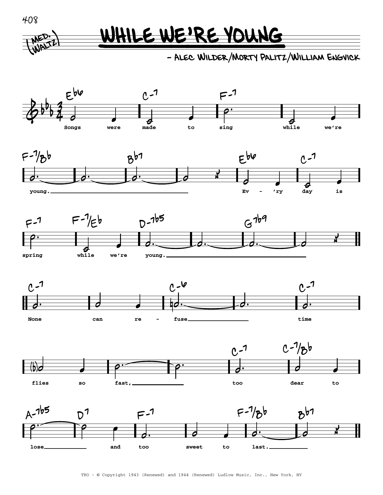William Engvick While We're Young (High Voice) sheet music notes and chords arranged for Real Book – Melody, Lyrics & Chords