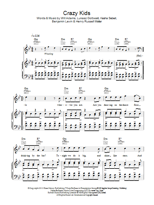 will.i.am featuring Kesha Crazy Kids sheet music notes and chords arranged for Piano, Vocal & Guitar Chords
