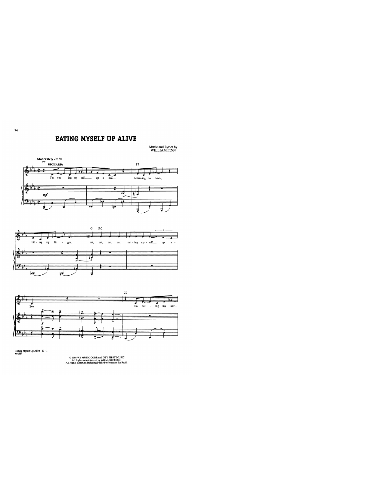 William Finn Eating Myself Up Alive (from A New Brain) sheet music notes and chords arranged for Piano & Vocal