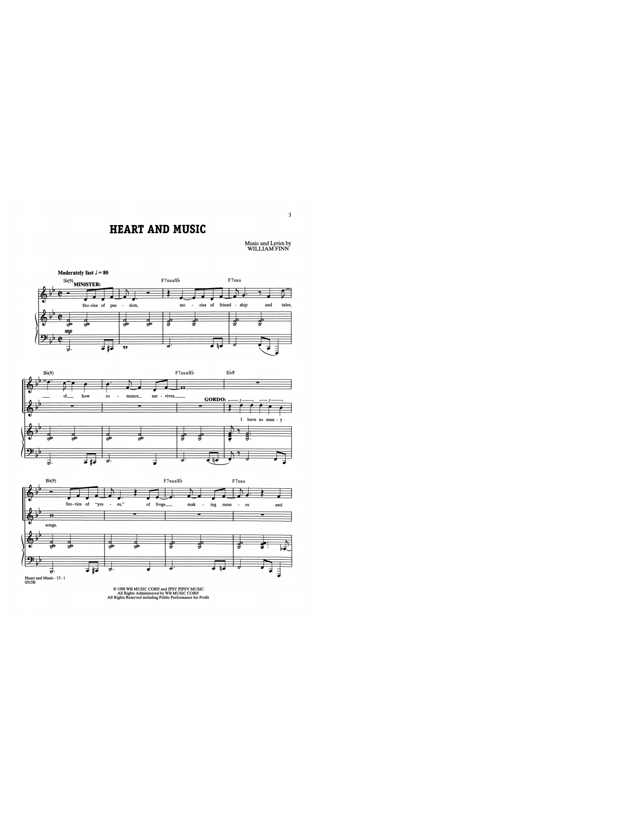 William Finn Heart And Music (from A New Brain) sheet music notes and chords arranged for Piano & Vocal