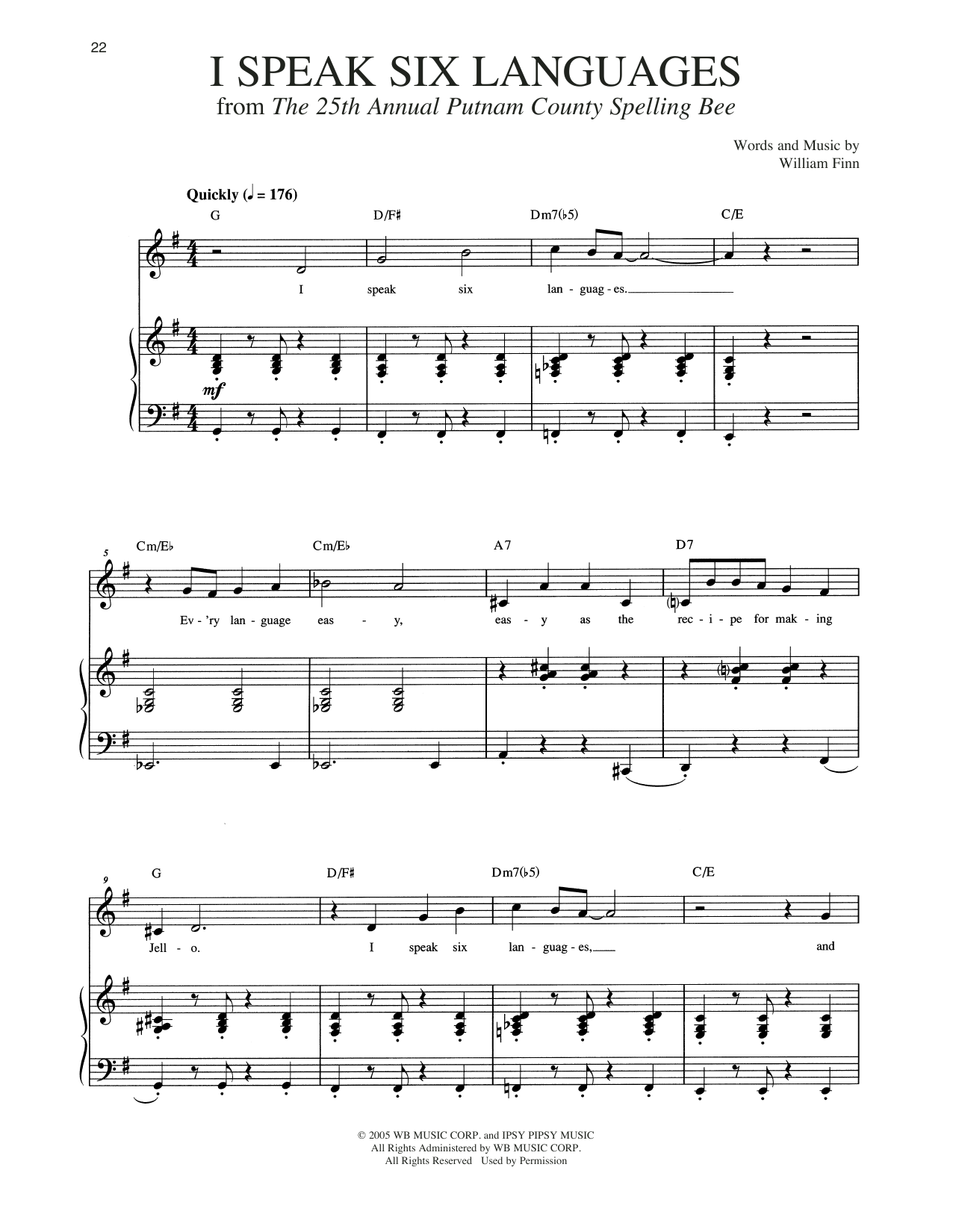 William Finn I Speak Six Languages sheet music notes and chords arranged for Piano & Vocal
